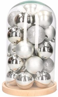 Glazen stolp met zilveren kerstballen set - Kerststukjes Multikleur