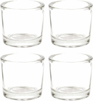 Glazen theelichten/waxinelicht kaarsenhouders - 4x - 6,5 x 6 cm - transparant