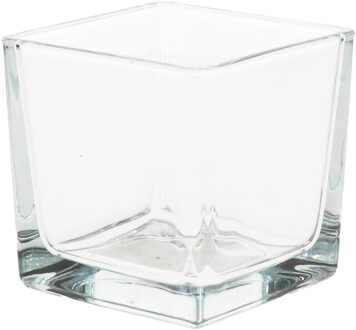 Glazen theelichtjes/waxinelichtjes kaarsenhouder - vierkant - transparant - 8 x 8 cm