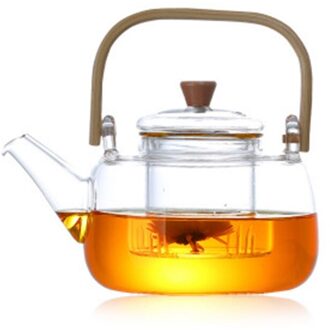 Glazen Theepot Hittebestendig Theepot Kokend Theepot Verdikte Bamboe Handvat Theepot Huishouden Thee Set