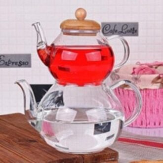 Glazen Theepot Met Bamboe Cover Set Hittebestendige