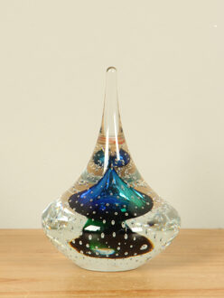 Glazen Tol blauw/groen spijkergaatjes 13 cm