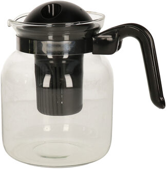 Glazen transparante theepot 1,5 liter met zwart filter - Theepotten