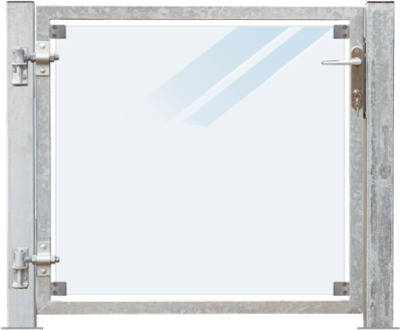 Glazen Tuinpoort Gehard Gelaagd Mat Glas 99 x 91 CM + 16 CM Stalen Palen Met Voetplaat - Links Opgehangen Black