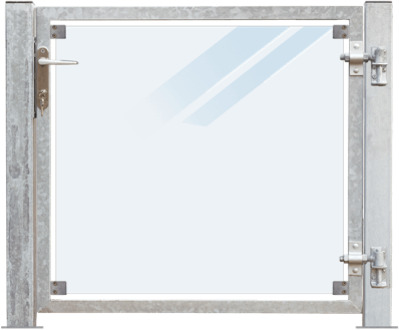 Glazen Tuinpoort Gehard Gelaagd Mat Glas 99 x 91 CM + 16 CM Stalen Palen Met Voetplaat - Rechts Opgehangen Black