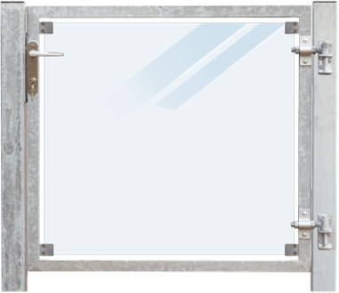 Glazen Tuinpoort Gehard Gelaagd Mat Glas 99 x 91 CM + 16 CM Stalen Palen Voor In Beton - Rechts Opgehangen Black