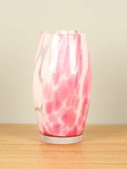 Glazen vaas conisch roze/wit, 20 cm