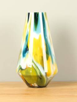 Glazen vaas groen/geel/blauw 35 cm.