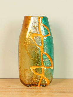 Glazen vaas oker/aqua, 32 cm