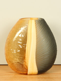 Glazen vaas oker/grijs, 25 cm