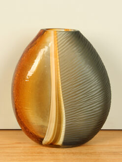 Glazen vaas oker/grijs, 31 cm