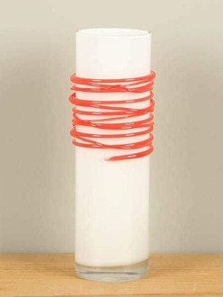 Glazen vaas spiraal wit/rood 29 cm