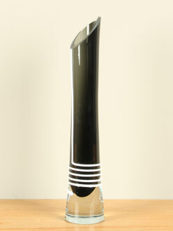 Glazen vaas zwart met witte spiraal, 35 cm