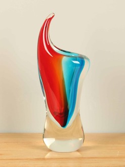 Glazen vaasje rood/blauw, 26 cm, Glasvaas, vaasje uit glas, glasobject