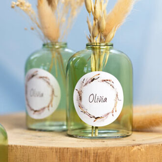 Glazen vaasjes doorzichtig met vierkante sticker - set van 6