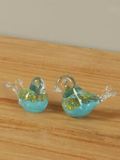 Glazen vogeltjes blauw/geel, 2 stuks