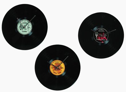 Glazen wandklok elpee vinyl-look met mintgroen label love