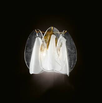 Glazen wandlamp Rondini met 24 karaats goud 24-karaats verguld, transparant, wit