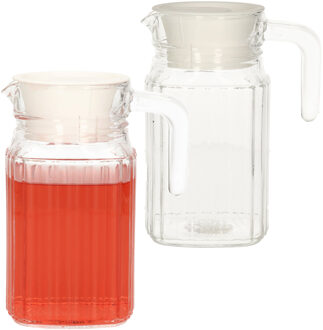Glazen water karaf met handvat - Set van 2x stuks - 0,5 Liter - schenkkan