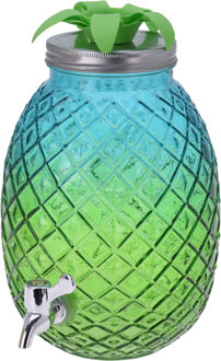 Glazen water/limonade/drank dispenser ananas blauw/groen 4,7 liter - Drankdispensers Multikleur