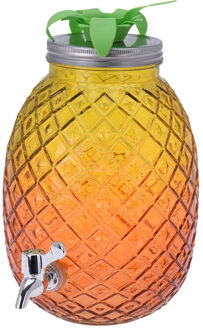 Glazen water/limonade/drank dispenser ananas geel/oranje 4,7 liter - Drankdispensers Multikleur