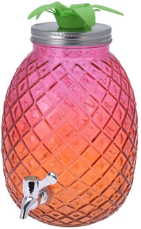 Glazen water/limonade/drank dispenser ananas roze/oranje 4,7 liter - Drankdispensers Multikleur