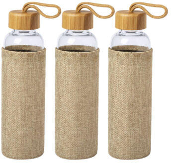 Glazen Waterfles - 3x - 500 ml - drinkfles - met bamboe bescherm hoes - Sportfles - Bidon