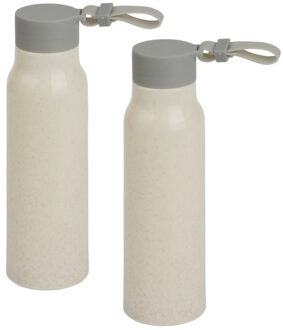 Glazen waterfles/drinkfles - 2x - beige coating - met kunststof schroefdop - 300 ml - Sportfles - Bi