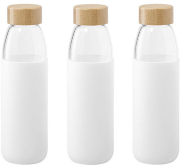 Glazen waterfles/drinkfles - 3x - siliconen bescherm hoes Wit - 540 ml - Sportfles - Bidon