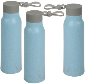 Glazen waterfles/drinkfles - 6x - lichtblauw coating - met kunststof schroefdop - 300 ml - Sportfles
