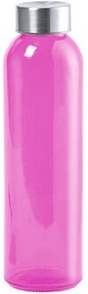 Glazen waterfles/drinkfles fuchsia roze transparant met RVS dop 500 ml - Drinkflessen