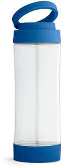 Glazen waterfles/drinkfles met blauwe kunststof schroefdop en smartphone houder 390 ml