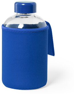 Glazen waterfles/drinkfles met blauwe softshell bescherm hoes 600 ml - Drinkflessen Transparant