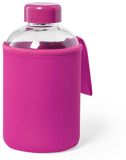 Glazen waterfles/drinkfles met fuchsia roze softshell bescherm hoes 600 ml - Drinkflessen Transparant