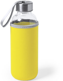 Glazen waterfles/drinkfles met gele softshell bescherm hoes 420 ml