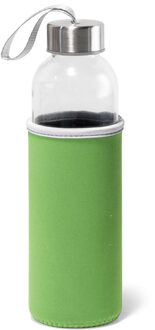 Glazen waterfles/drinkfles met groene softshell bescherm hoes 520 ml - Drinkflessen