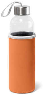 Glazen waterfles/drinkfles met oranje softshell bescherm hoes 520 ml - Drinkflessen