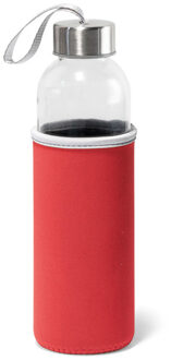 Glazen waterfles/drinkfles met rode softshell bescherm hoes 520 ml - Drinkflessen Rood