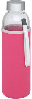 Glazen waterfles/drinkfles met roze softshell bescherm hoes 500 ml - Drinkflessen Transparant