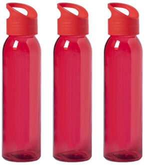 Glazen waterfles/drinkfles met schroefdop - 6x - transparant rood - 470 ml - Sportfles - Bidon