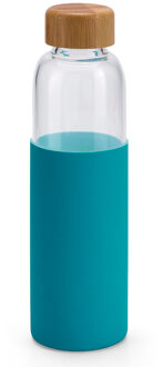 Glazen waterfles/drinkfles met turquoise blauwe siliconen bescherm hoes 600 ml - Drinkflessen Transparant