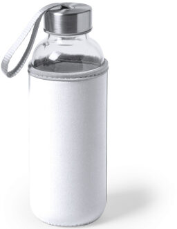 Glazen waterfles/drinkfles met witte softshell bescherm hoes 420 ml - Drinkflessen