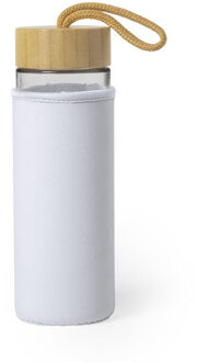 Glazen waterfles/drinkfles met witte softshell bescherm hoes 530 ml - Drinkflessen