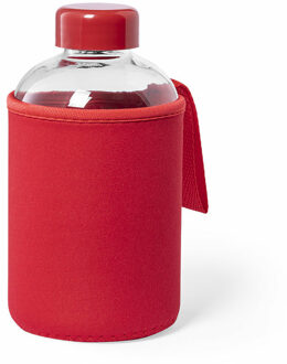 Glazen waterfles/drinkfles softshell bescherm hoes - rood - 600 ml - Sportfles - Bidon