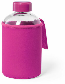 Glazen waterfles/drinkfles softshell bescherm hoes - roze - 600 ml - Sportfles - Bidon