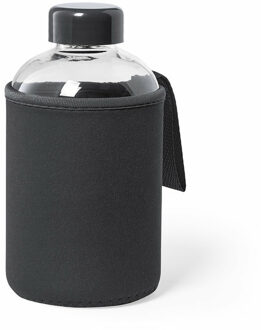 Glazen waterfles/drinkfles softshell bescherm hoes - zwart - 600 ml - Sportfles - Bidon