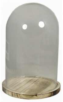 Glazen woondecoratie stolp op houten plateau - 25 cm - Home Deco stolpen - Woonaccessoires - Decoratieve stolpen Transparant