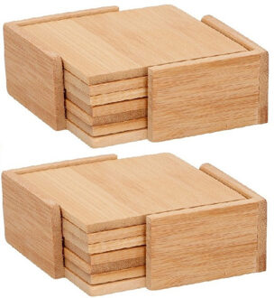 Glazenonderzetters - 12x stuks - incl. houder - bamboe - onderzetters