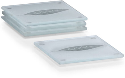 Glazenonderzetters - 4x stuks - met bladeren print - 10 x 10 cm