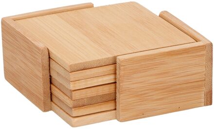 Glazenonderzetters - 6x stuks - incl. houder - bamboe - onderzetters